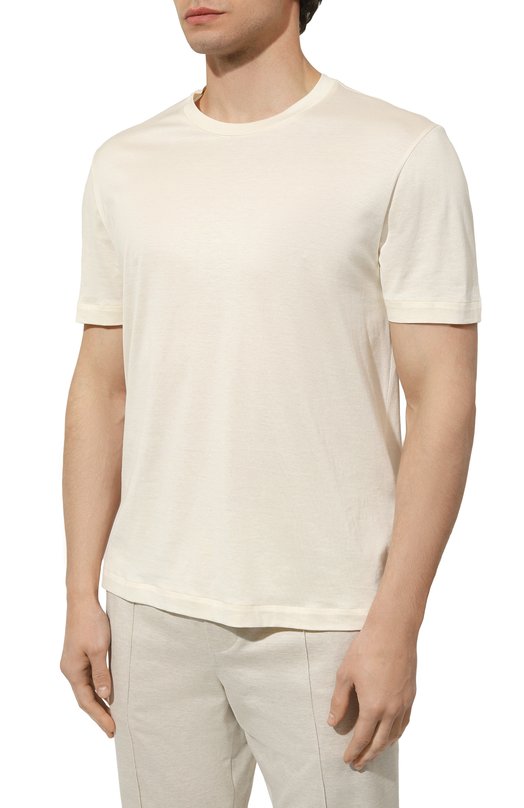 Футболка из шелка и хлопка Brioni UJPQ0L/PB624 Кремовый  UJPQ0L/PB624 Фото 3