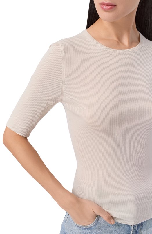 Пуловер из шерсти и шелка 12 STOREEZ 135424 Кремовый  135424 Фото 5