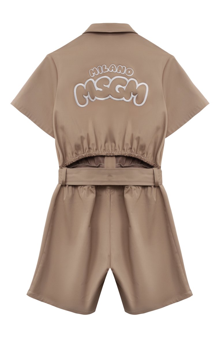 Детские комбинезон из хлопка и вискозы MSGM KIDS бежевого цвета, арт. S4MSJGJS080 | Фото 2 (Нос: Не проставлено; Материал внешний: Вискоза, Хлопок; Девочки Кросс-КТ: Комбинезон-одежда; Ростовка одежда: 10 - 11 лет | 140 - 146см, 12 лет | 152 см, 16 лет | 164 см, 8 лет | 128 см, 6 лет | 116 см)