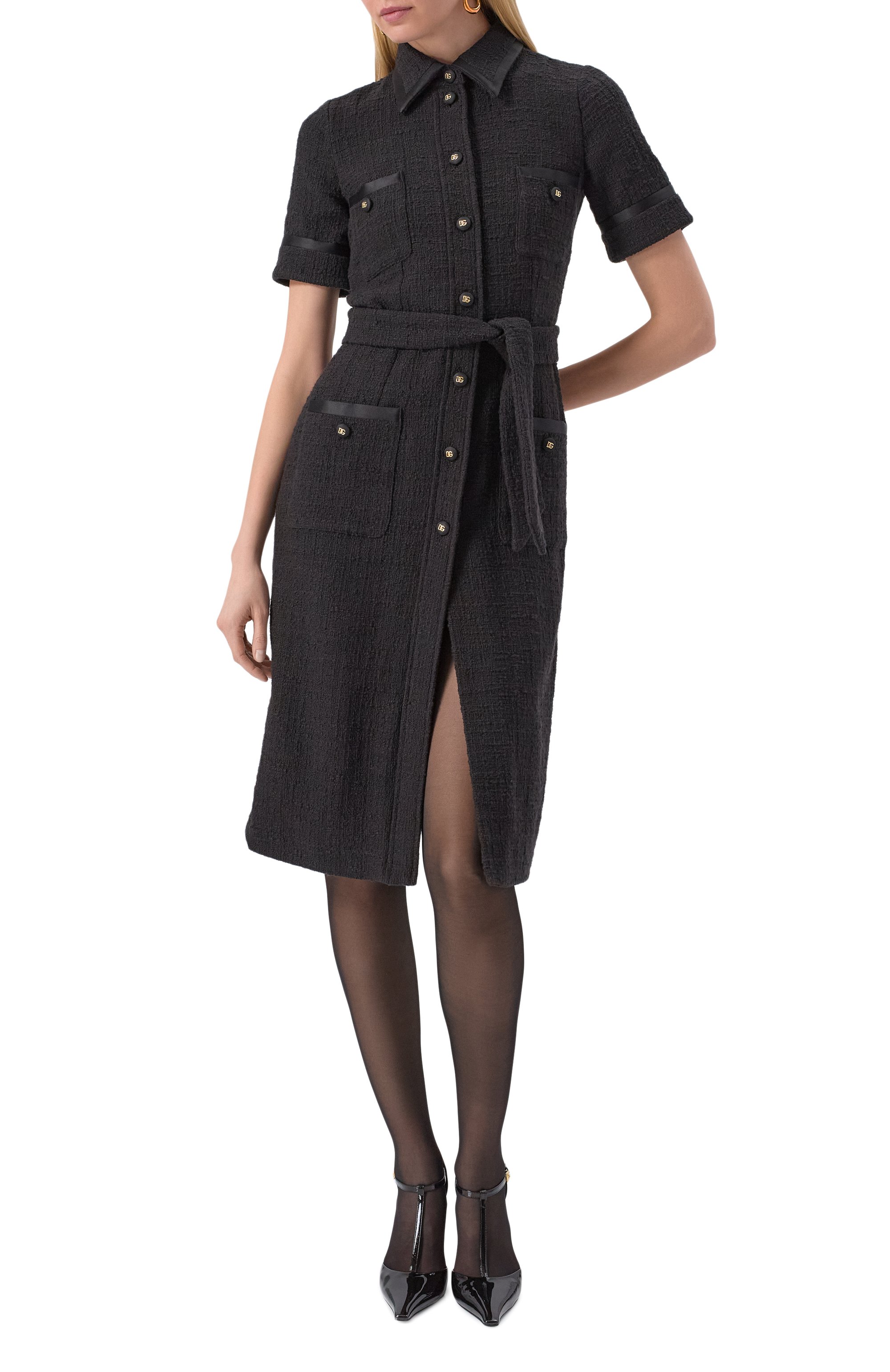 Твидовое платье DOLCE & GABBANA черного цвета по цене 348500 руб., арт. F6JSZT/FMTAC, фото 3 Твидовое платье DOLCE & GABBANA, арт. F6JSZT/FMTAC, фото 3