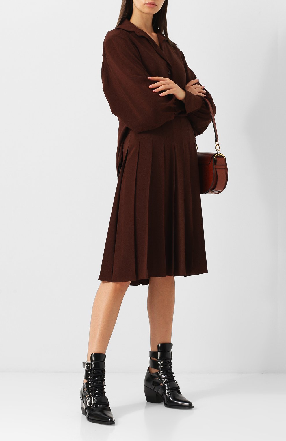 Однотонное шелковое платье со складками CHLOÉ, арт. CHC18WR036004, фото 2