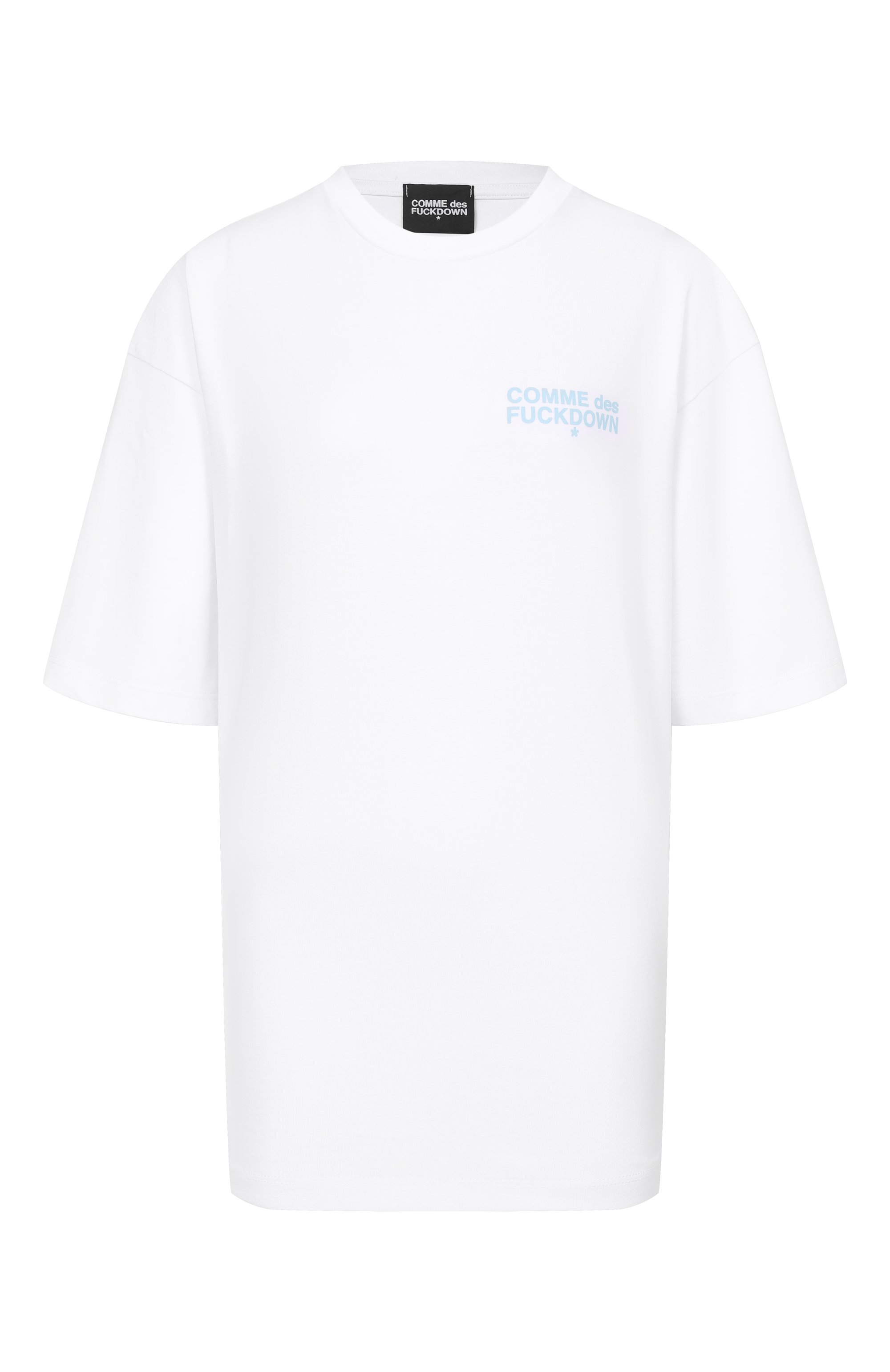 Хлопковая футболка COMME DES FUCKDOWN белого цвета по цене 8410 руб., арт. CFABW01669, фото 1 Хлопковая футболка COMME DES FUCKDOWN, арт. CFABW01669, фото 1