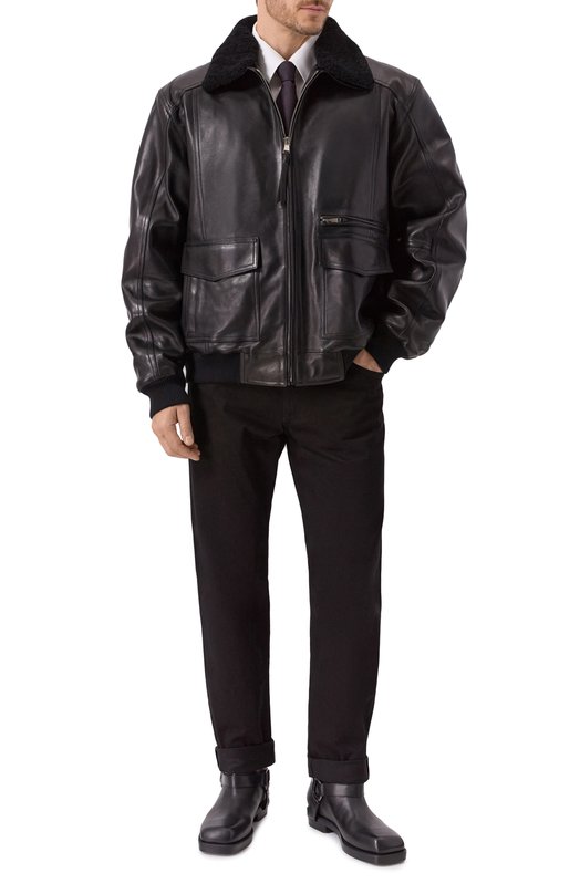 Кожаный бомбер Balmain FH0TF998/LC62 Чёрный  FH0TF998/LC62 Фото 2