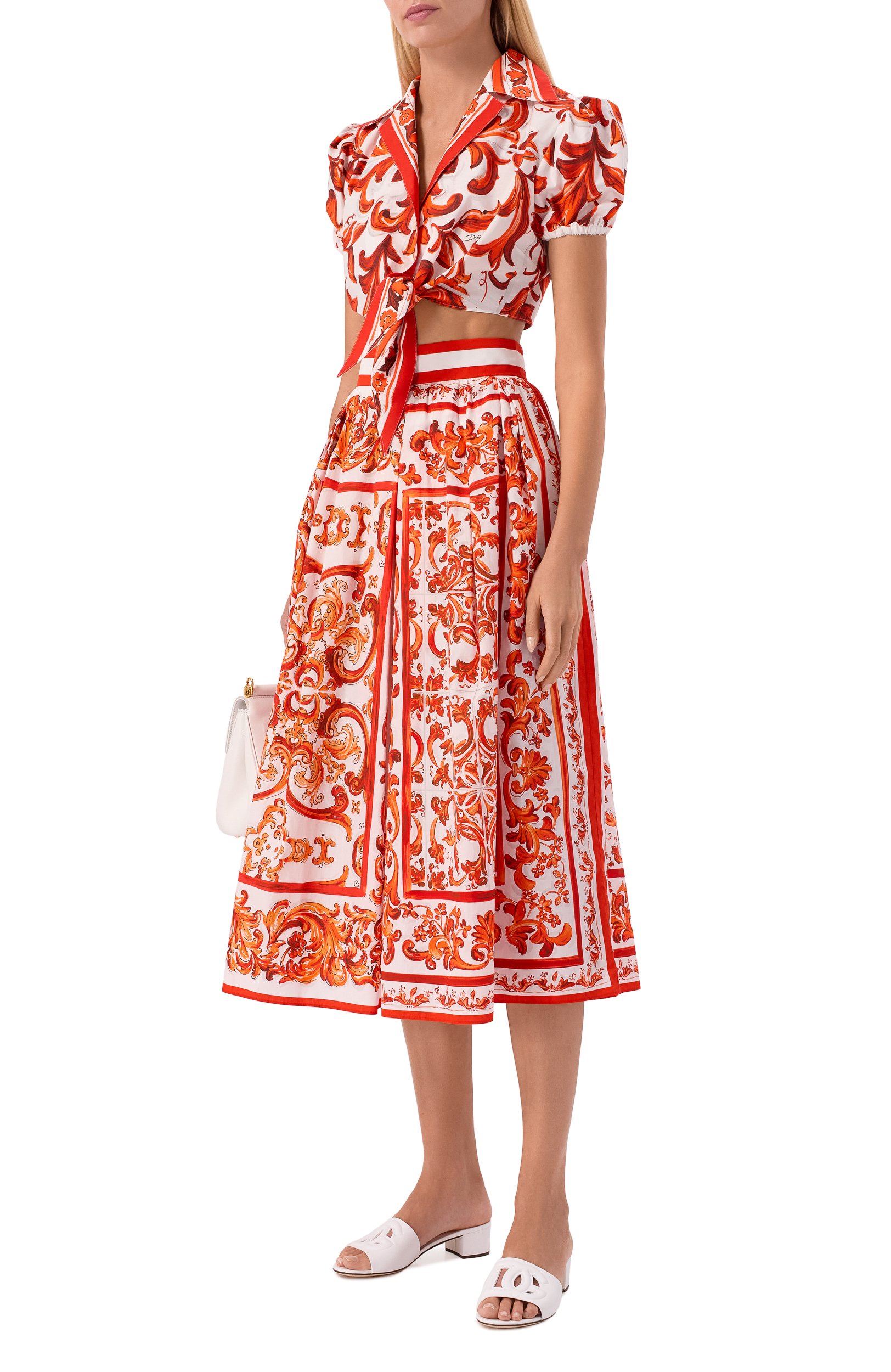 Хлопковая юбка DOLCE & GABBANA оранжевого цвета по цене 136500 руб., арт. F4CULT/GDDRL, фото 2 Хлопковая юбка DOLCE & GABBANA, арт. F4CULT/GDDRL, фото 2