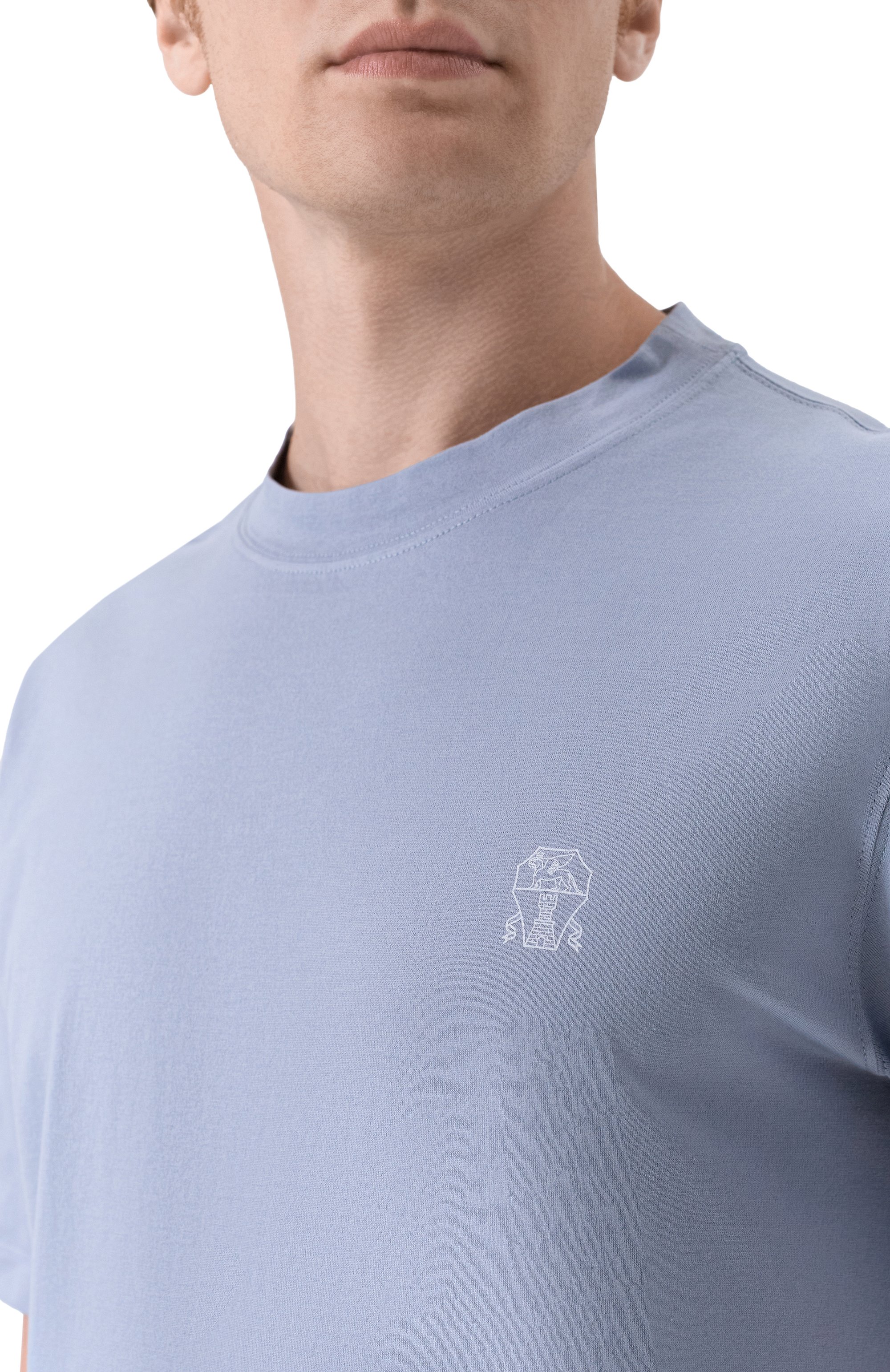 Хлопковая футболка BRUNELLO CUCINELLI голубого цвета по цене 51950 руб., арт. M0B138440, фото 5 Хлопковая футболка BRUNELLO CUCINELLI, арт. M0B138440, фото 5