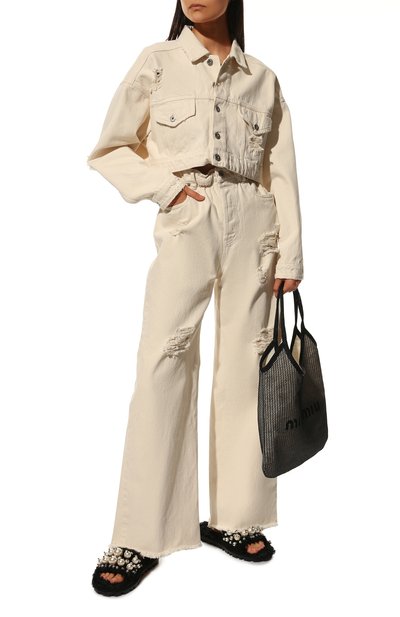 Текстильные шлепанцы MIU MIU черного цвета по цене 105000 руб., арт. 5XX535-324-F0002-010, фото 2 Текстильные шлепанцы MIU MIU, арт. 5XX535-324-F0002-010, фото 2