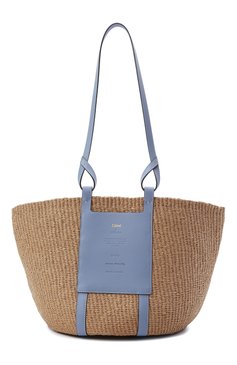 Женская сумка-тоут woody CHLOÉ голубого цвета, арт. CHC21AS390F11 | Фото 1 (Сумки-технические: Сумки-шопперы; Размер: large; Драгоценные камни: Проставлено; Материал сплава: Проставлено; Материал: Рафия)