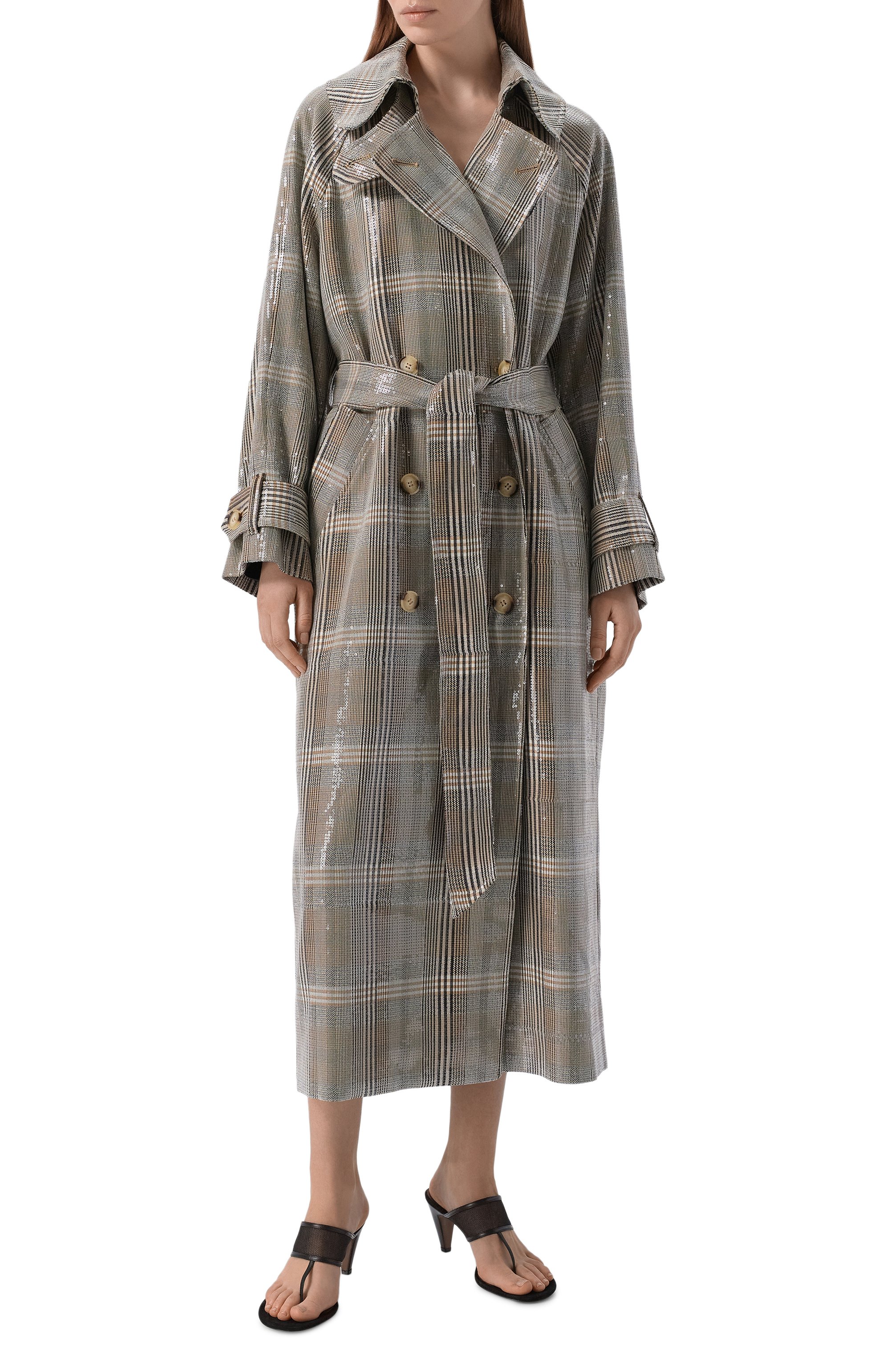 Тренч с отделкой пайетками CHAPURIN серого цвета по цене 150000 руб., арт. CT/17395/28976-М, фото 3 Тренч с отделкой пайетками CHAPURIN, арт. CT/17395/28976-М, фото 3