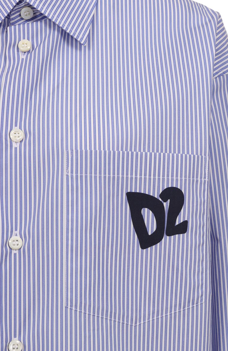 Женская хлопковая рубашка DSQUARED2 голубого цвета, арт. S73DL0280/D35285 | Фото 6 (Автоматизация состава: Проставлено; Рукава: Длинные; Автоматизация ТО: Проставлено; Длина (для топов): Удлиненные; Материал внешний: Хлопок; Женское Кросс-КТ: Рубашка-одежда; Принт: Полоска, С принтом; Детали: Без декора; Стили: Классический)