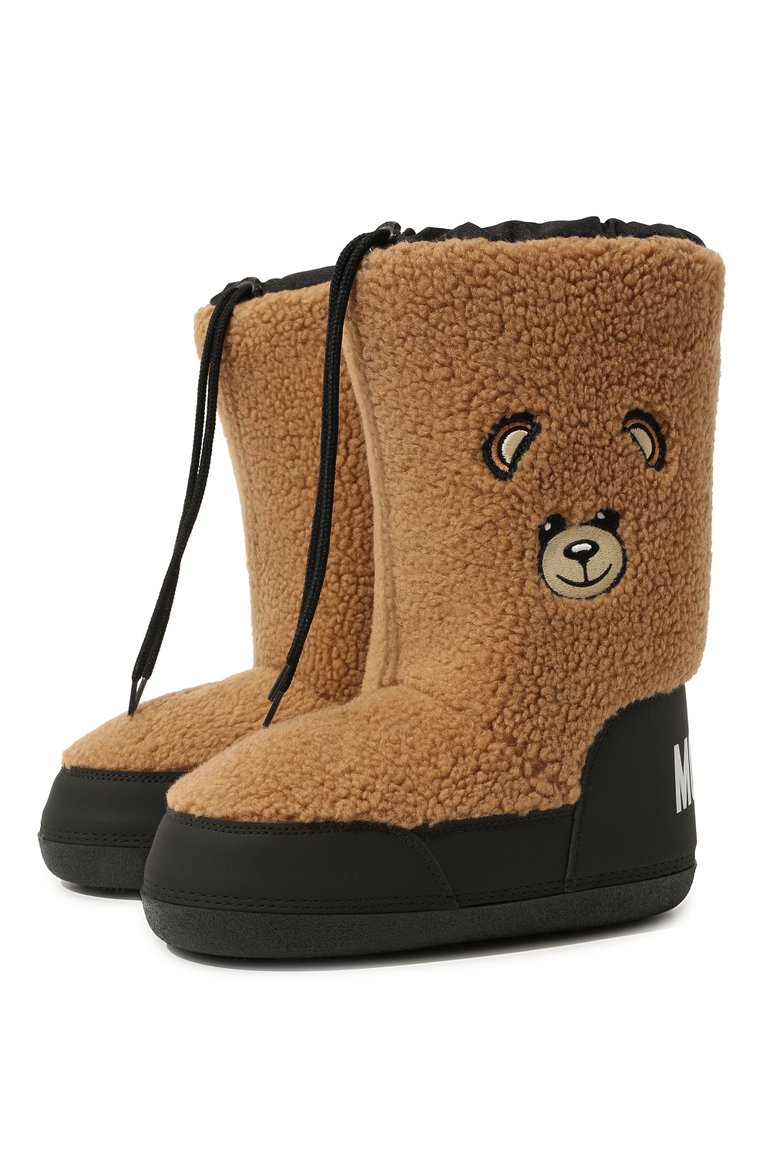 Детские утепленные сапоги MOSCHINO коричневого цвета, арт. 71891 VAR.1/36-41 | Фото 1 (Материал внутренний: Текстиль; Материал внешний: Текстиль; Нос: Не проставлено; Девочки Кросс-КТ: Обувь-зимняя)