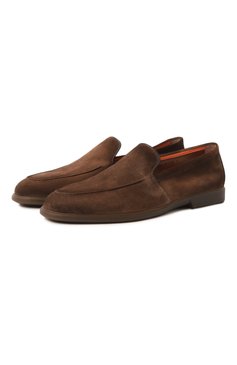 Мужские замшевые лоферы SANTONI темно-коричневого цвета, арт. MGAG18829TGRSEAA | Фото 1 (Нос: Не проставлено; Материал внутренний: Натуральная кожа; Материал внешний: Натуральная кожа, Замша; Материал сплава: Проставлено; Ст�или: Кэжуэл)