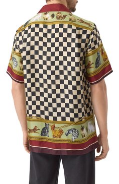 Мужская шелковая рубашка DOLCE & GABBANA разноцветного цвета, арт. G5LH3T/HI1VV | Фото 4 (Драгоценные камни: Проставлено; Длина (для топов): Стандартные; Материал внешний: �Шелк; Материал сплава: Проставлено; Рукава: Короткие; Воротник: Отложной; Случай: Повседневный; Принт: С принтом; Стили: Кэжуэл)