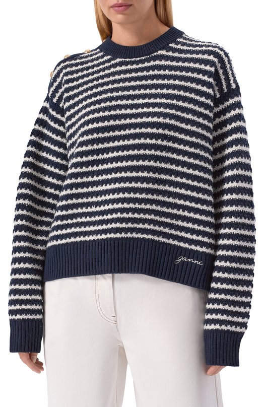 Свитер из шерсти и хлопка Ganni K2550/2733 Синий  K2550/2733 Фото 3