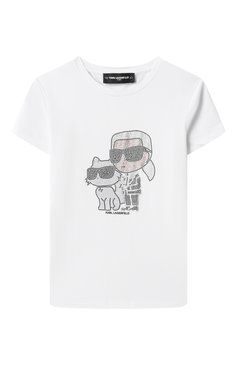 Детская хлопковая футболка KARL LAGERFELD KIDS белого цвета, арт. Z30489 | Фото 1 (Драгоценные камни: Проставлено; Материал сплава: Проставлено; Рукава: Короткие; Материал внешний: Хлопок; Девочки Кросс-КТ: футболка-одежда; Ростовка одежда: 5 лет | 110 см, 9 лет | 134 см, 7 лет | 122 см, 12 лет | 152 см, 13 - 15 лет | 158 см, 16 лет | 164 см)