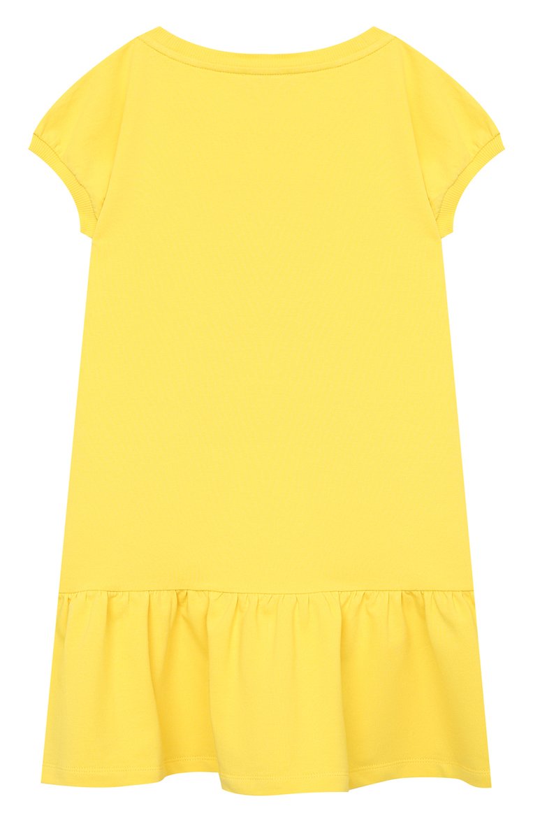Детское хлопковое платье MOSCHINO желтого цвета, арт. HBV07E/LDA00/4A-8A | Фото 2 (Случай: Повседневный; Материал внешний: Хлопок; Девочки Кросс-КТ: Платье-одежда; Рукава: Короткие; Региональные ограничения белый список (Axapta Mercury): RU; Тематический товар: Teddy Bear)