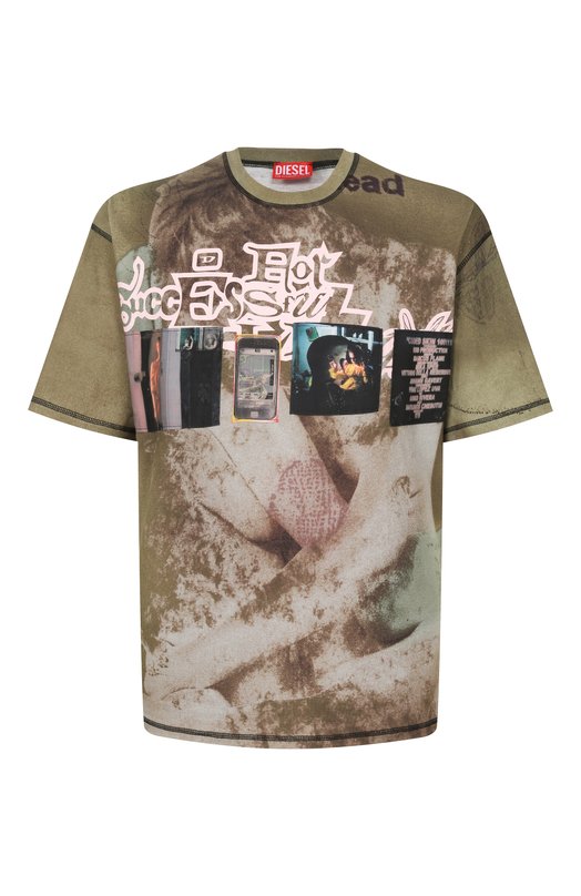 Хлопковая футболка Diesel A19976/0EPCD Хаки A19976/0EPCD