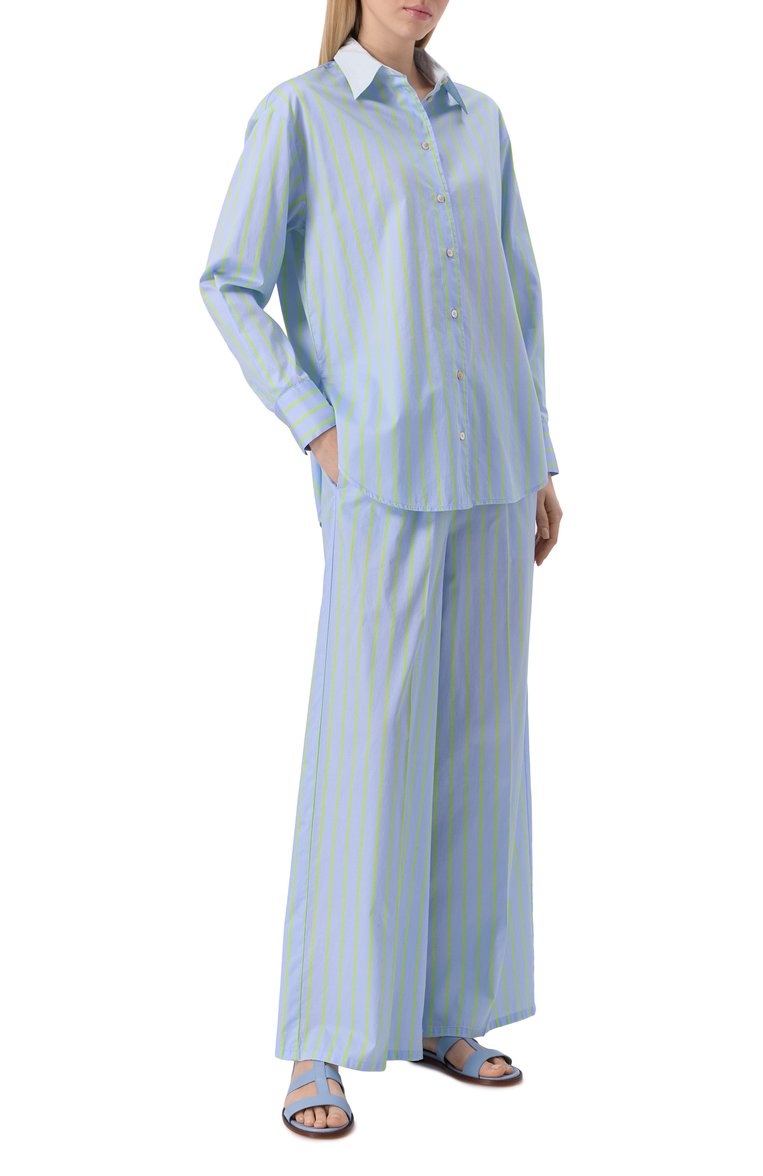 Женская хлопковая рубашка FORTE_FORTE голубого цвета, арт. 13610_MY SHIRT | Фото 2 (Длина (для топов): Удлиненные; Драгоценные камни: Проставлено; Рукава: Длинные; Материал сплава: Проставлено; Женское Кросс-КТ: Рубашка-одежда; Кросс-КТ: костюм; Принт: Полоска, С принтом; Стили: Классический; Материал внешний: Хлопок)