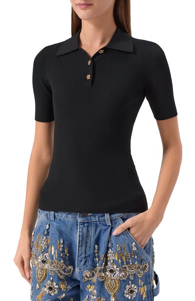 Поло из вискозы DOLCE & GABBANA черного цвета по цене 191500 руб., арт. FXZ16Z/JFMHG, фото 3 Поло из вискозы DOLCE & GABBANA, арт. FXZ16Z/JFMHG, фото 3