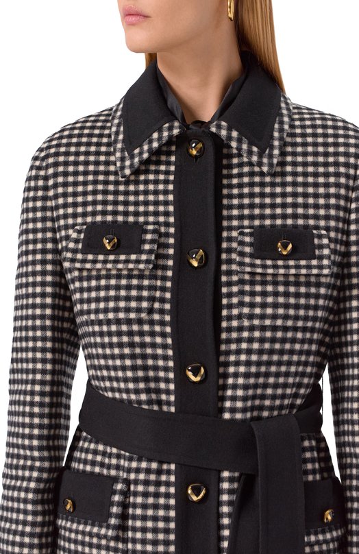 Шерстяное пальто Valentino 7B3CA7S09F1 Чёрно-белый  7B3CA7S09F1 Фото 5