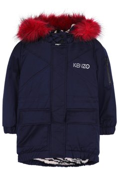 Детская парка с контрастной отделкой на капюшоне KENZO синего цвета, арт. KK44018/8A-12A | Фото 1 (Материал внешний: Хлопок, Синтетический материал; Статус проверки: Проверено, Проверена категория; Рукава: Длинные; Материал подклада: Синтетический материал; Девочки Кросс-КТ: Парка-верхняя одежда; Кросс-КТ: Зима; Материал сплава: Проставлено, Проверено; Драгоценные камни: Проставлено; Ростовка одежда: 10 - 11 лет | 140 - 146см, 12 лет | 152 см, 8 лет | 128 см)