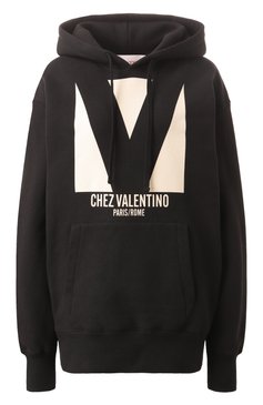 Женский хлопковое худи VALENTINO черного цвета, арт. 6B3MF24I960 | Фото 1 (Материал внешний: Хлопок; Длина (для топов): Стандартные; Драгоценные камни: Проставлено; Материал сплава: Проставлено; Рукава: Длинные; Женское Кросс-КТ: Худи-одежда; Стили: Спорт-шик)