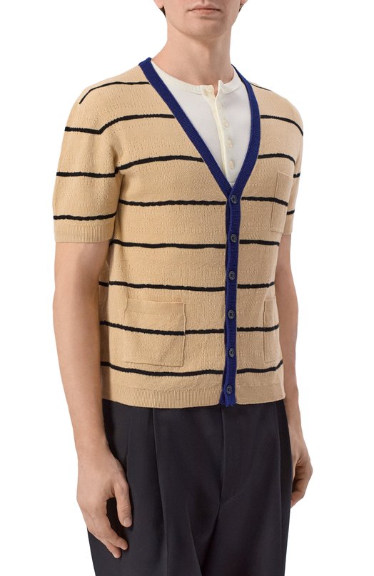 Кардиган из хлопка и шерсти Dries Van Noten 021229/3714 Бежевый  021229/3714 Фото 3