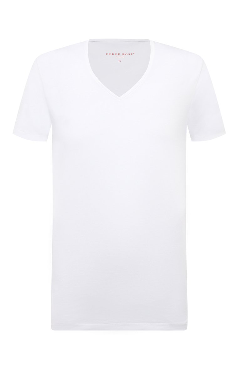 Мужская хлопковая футболка с v-образным вырезом DEREK ROSE белого цвета, арт. 8025-JACK001 | Фото 1 (Материал внутренний: Не назначено; Кросс-КТ: домашняя одежда; Рукава: Короткие; Длина (для топов): Стандартные; Материал сплава: Проставлено; Материал внешний: Хлопок; Мужское Кросс-КТ: Футболка-белье; Драгоценные камни: Проставлено)