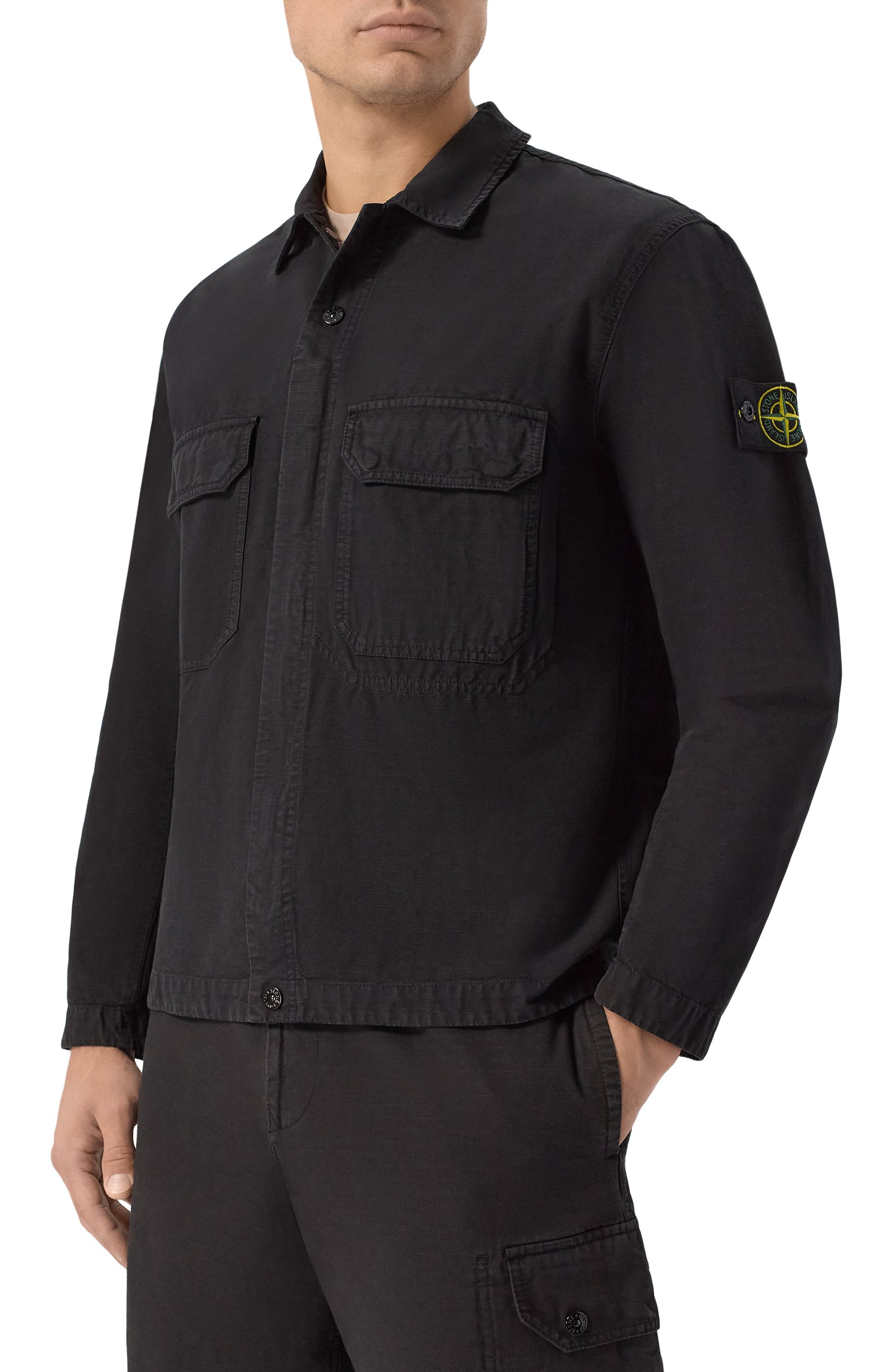 Хлопковая куртка-рубашка STONE ISLAND черного цвета по цене 73250 руб., арт. K2S151200009/S0211, фото 3 Хлопковая куртка-рубашка STONE ISLAND, арт. K2S151200009/S0211, фото 3
