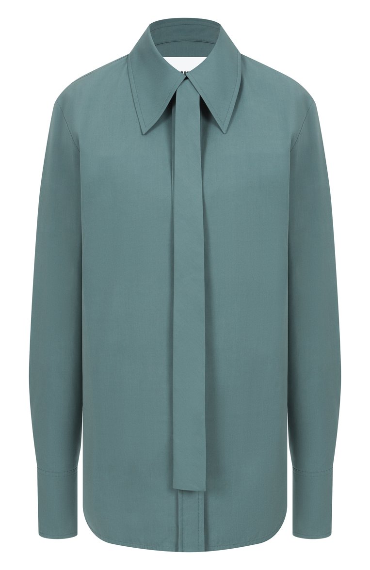 Женская хлопковая рубашка JIL SANDER бирюзового цвета, арт. J03DL0196-J45002 | Фото 1 (Длина (для топов): Удлиненные; Материал внешний: Хлопок; Рукава: Длинные; Автоматизация состава: Проставлено; Автоматизация ТО: Проставлено; Стили: Классический; Женское Кросс-КТ: Блуза-одежда; Принт: Без принта)