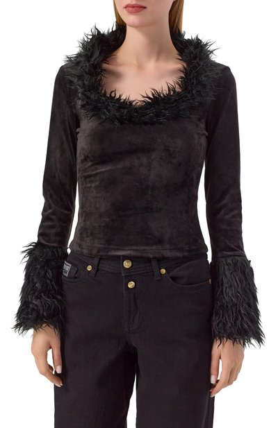 Бархатный топ VERSACE JEANS COUTURE черного цвета по цене 34200 руб., арт. 79HAH606/J0241, фото 3 Бархатный топ VERSACE JEANS COUTURE, арт. 79HAH606/J0241, фото 3