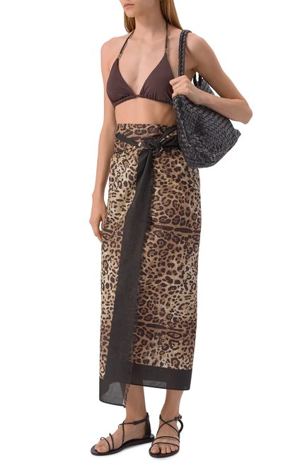 Женское хлопковое парео DOLCE & GABBANA леопардового цвета, арт. 04A01J/0N05D | Фото 2 (Нос: Не проставлено; Автоматизация состава: Проставлено; Материал внешний: Хлопок)
