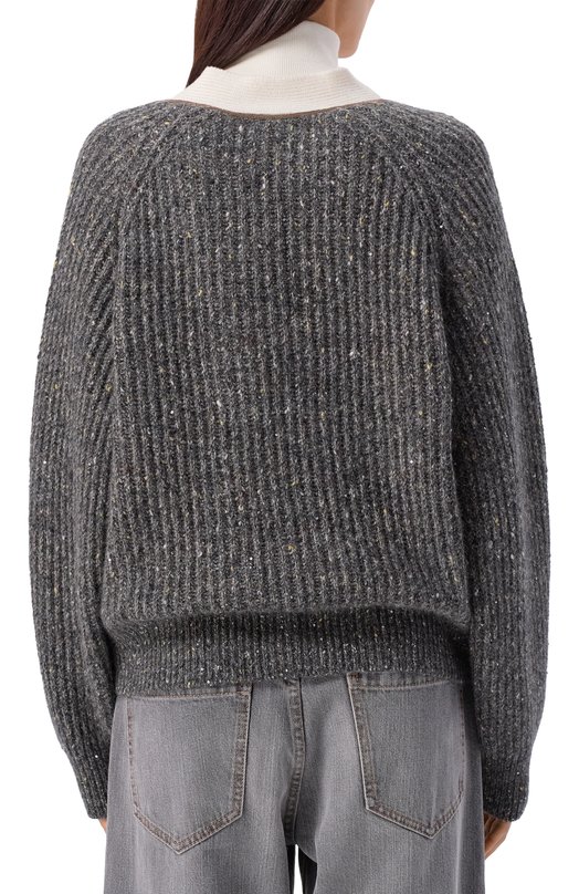 Кардиган из шерсти и кашемира Brunello Cucinelli MSJ545306 Серый  MSJ545306 Фото 4