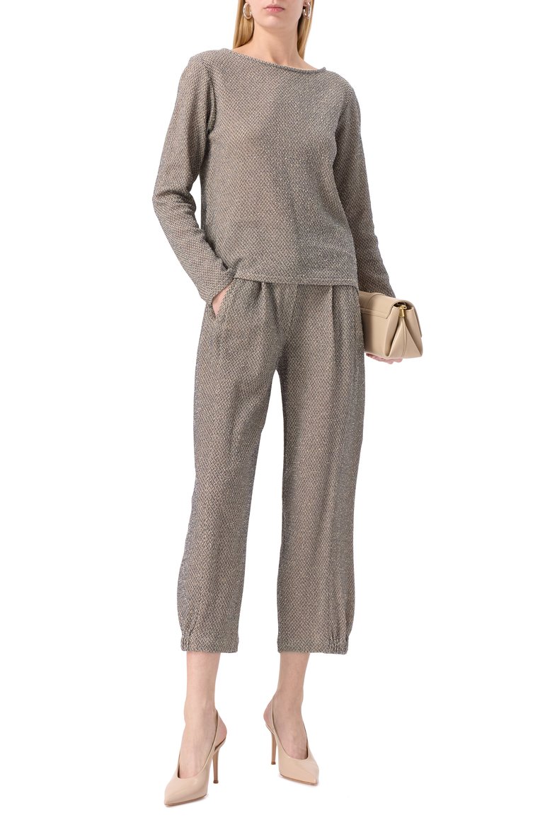 Женские хлопковые брюки GIORGIO ARMANI темно-серого ц�вета, арт. GW001072/AF15058 | Фото 2 (Длина (брюки, джинсы): Укороченные; Материал внешний: Хлопок; Женское Кросс-КТ: Брюки-одежда; Стили: Классический; Кросс-КТ: костюм; Силуэт Ж (брюки и джинсы): Джоггеры)