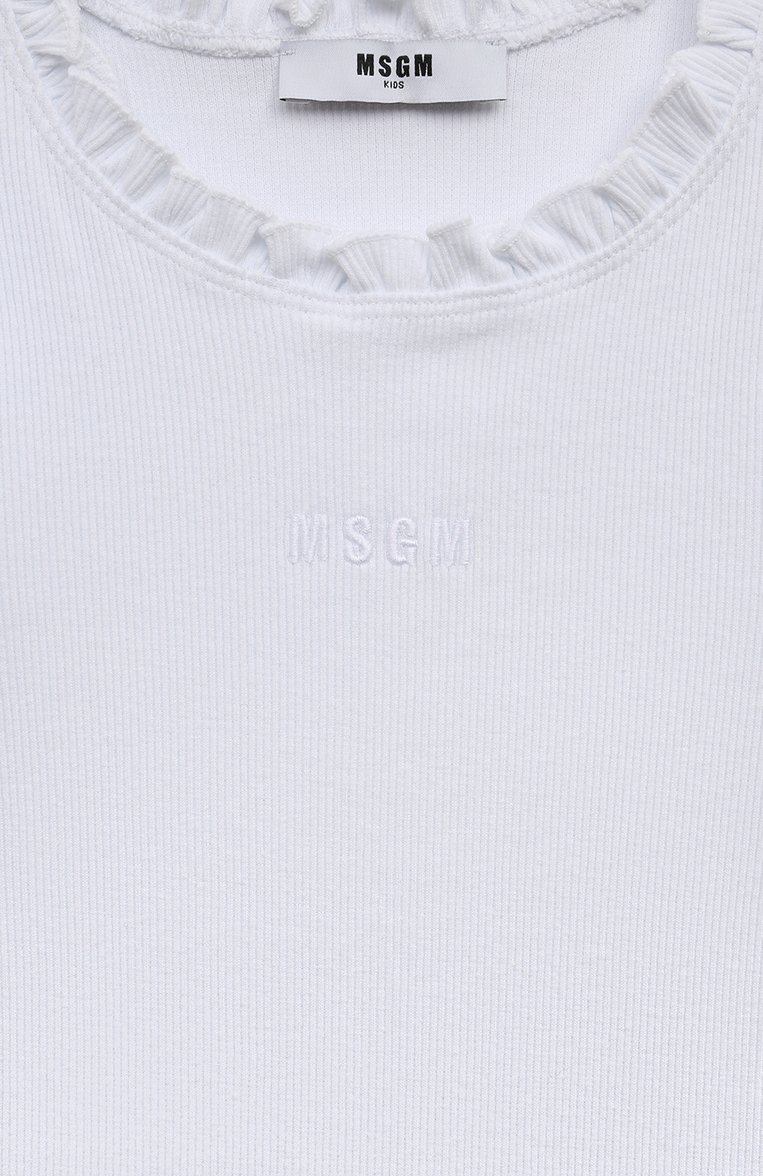 Детская хлопковая майка MSGM KIDS белого цвета, арт. S4MSJGTA081 | Фото 3 (Материал внешний: Хлопок; Девочки Кросс-КТ: Майка-одежда; Рукава: Без рукавов; Ростовка одежда: 6 лет | 116 см, 8 лет | 128 см, 10 - 11 лет | 140 - 146см, 12 лет | 152 см, 16 лет | 164 см)