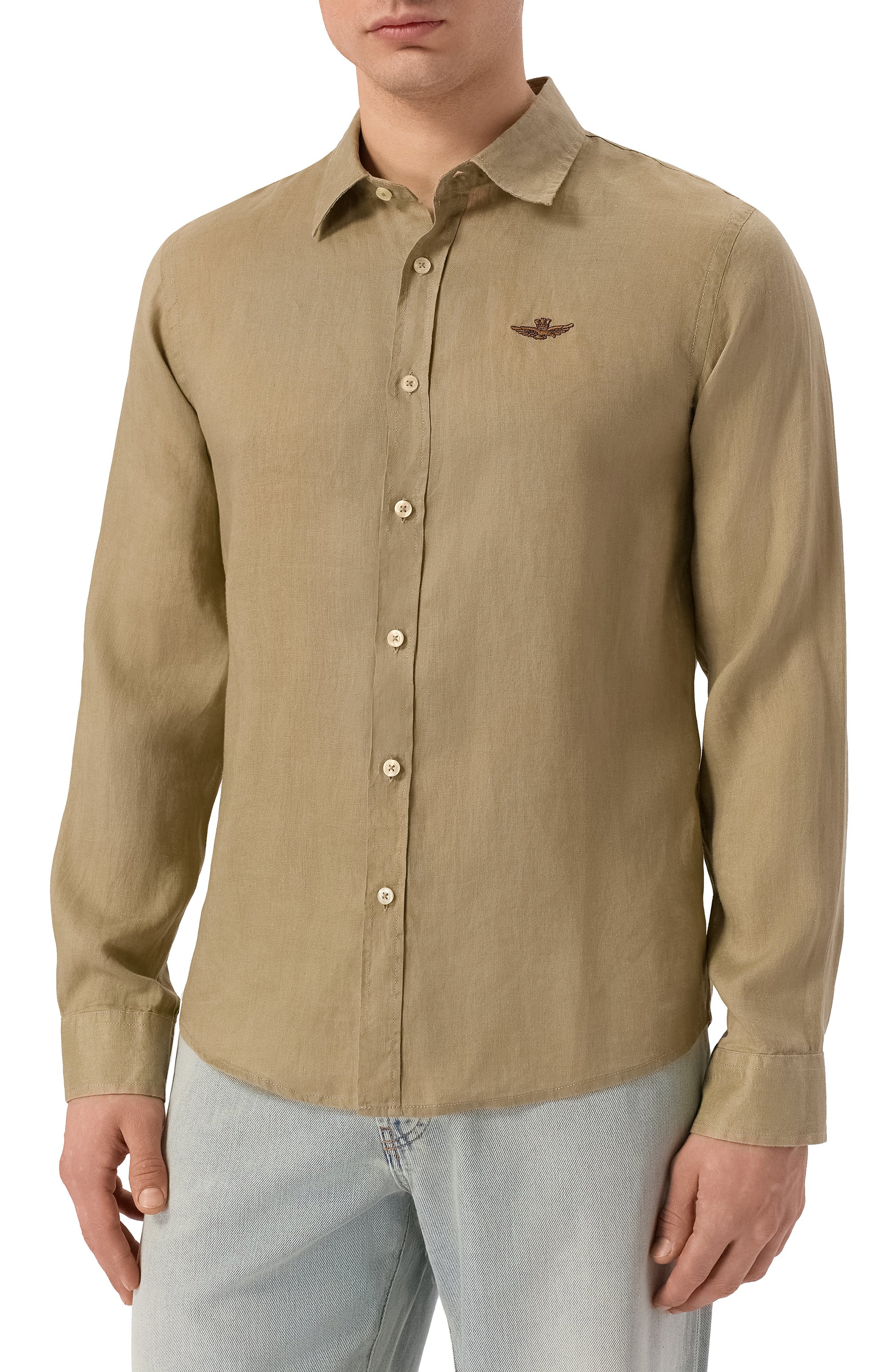 Льняная рубашка AERONAUTICA MILITARE бежевого цвета по цене 18050 руб., арт. CA1321UCT03089, фото 3 Льняная рубашка AERONAUTICA MILITARE, арт. CA1321UCT03089, фото 3