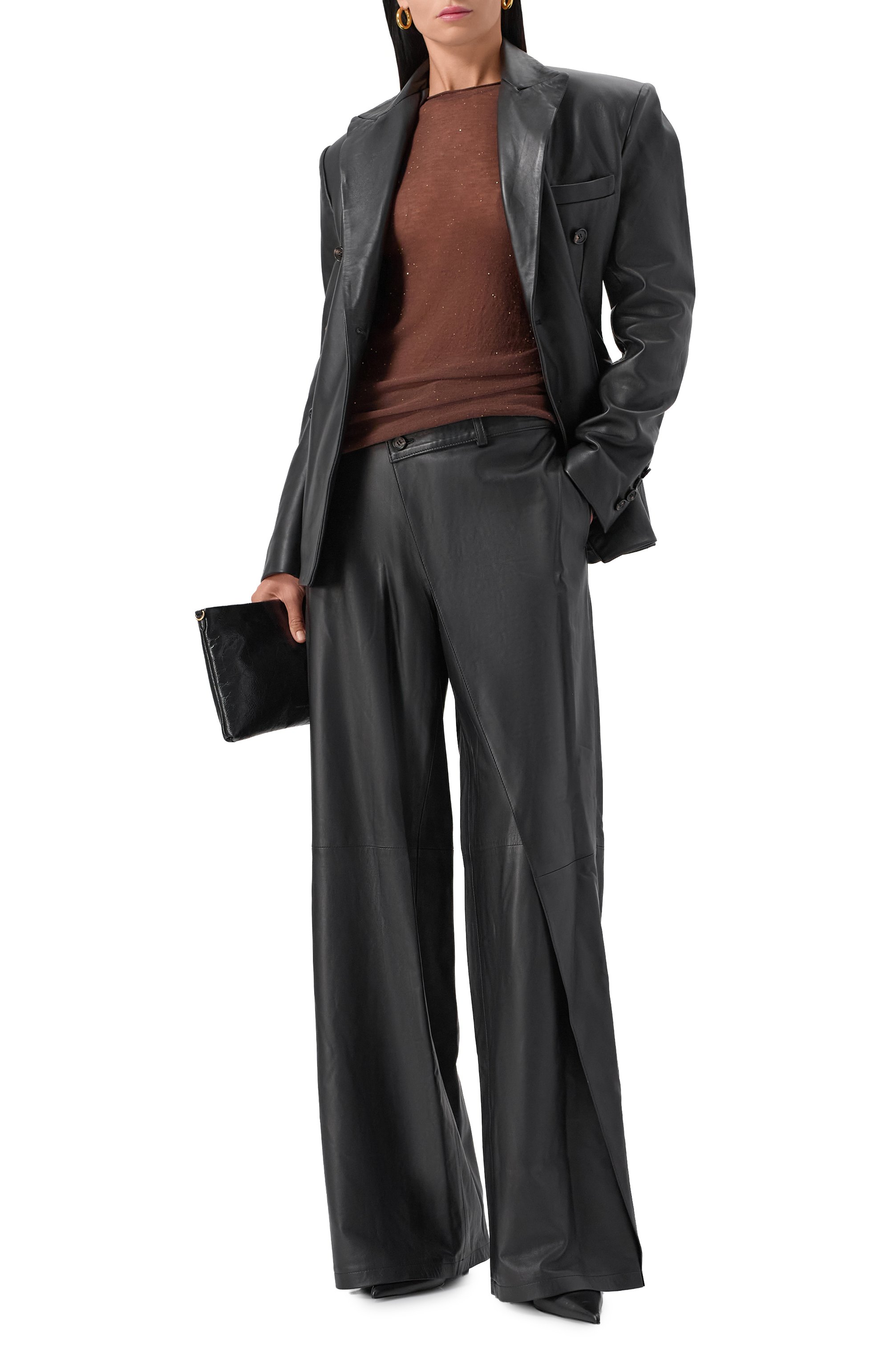 Кожаные брюки GIUSEPPE DI MORABITO черного цвета по цене 235500 руб., арт. 05FW2PA103P 05351, фото 2 Кожаные брюки GIUSEPPE DI MORABITO, арт. 05FW2PA103P 05351, фото 2