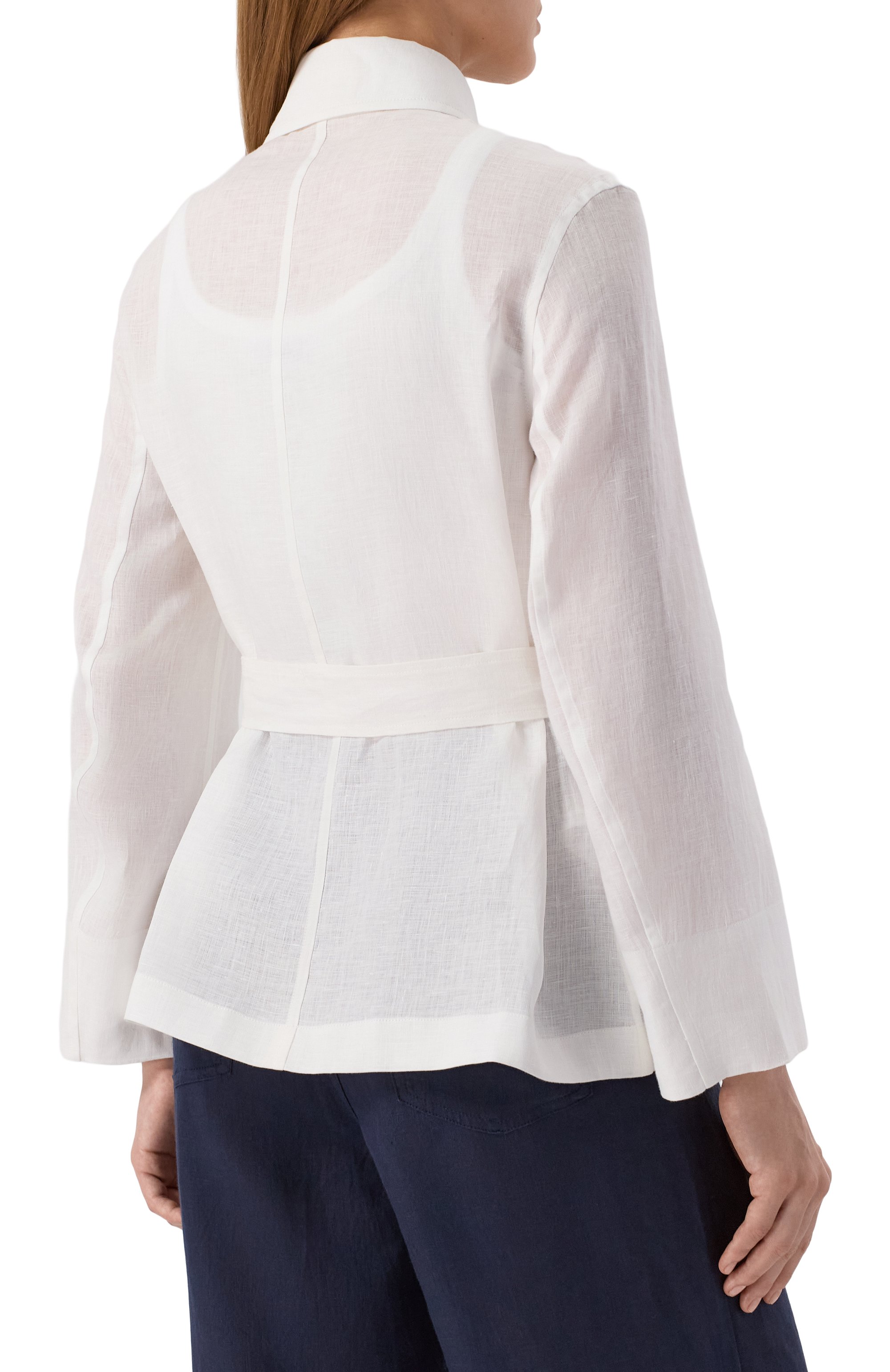 Льняной жакет EMPORIO ARMANI белого цвета по цене 99500 руб., арт. EW001545/TE14012, фото 4 Льняной жакет EMPORIO ARMANI, арт. EW001545/TE14012, фото 4