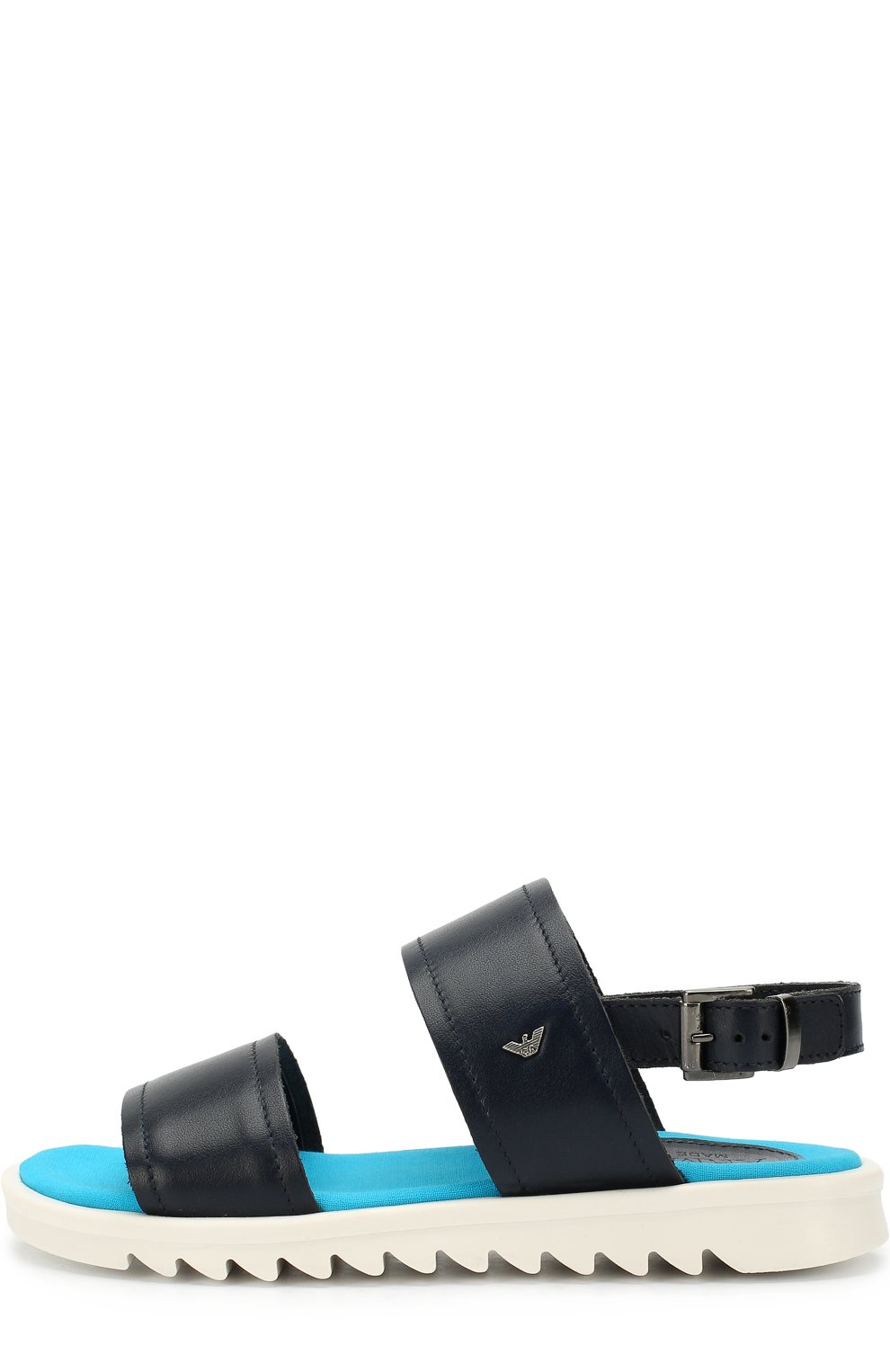 Кожаные сандалии EMPORIO ARMANI темно-синего цвета по цене 20900 руб., арт. 405544/8P059/35-40, фото 2 Кожаные сандалии EMPORIO ARMANI, арт. 405544/8P059/35-40, фото 2