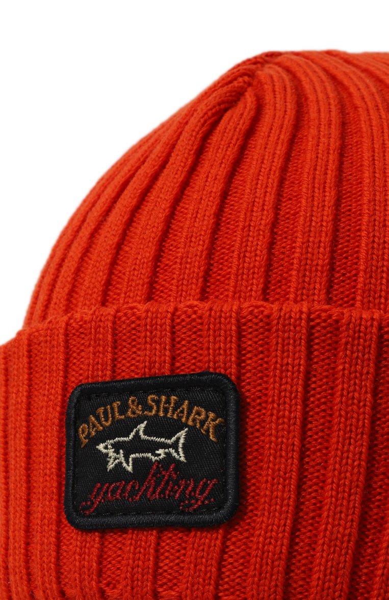 Мужская шерстяная шапка PAUL&SHARK оранжевого цвета, арт. C0P1051 | Фото 3 (Материал: Текстиль, Шерсть; Кросс-КТ: Трикотаж; Материал сплава: Проставлено; Нос: Не проставлено)