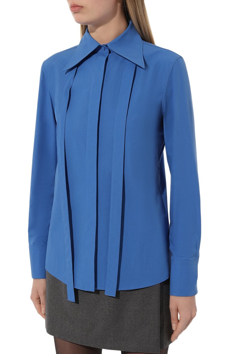 Женская хлопковая блузка VALENTINO синего цвета, арт. 3B3AB5905A6 | Фото 3 (Длина (для топов): Стандартные; Рукава: Длинные; Материал внешний: Хлопок; Стили: Кэжуэл; Женское Кросс-КТ: Блуза-одежда; Принт: Без принта)