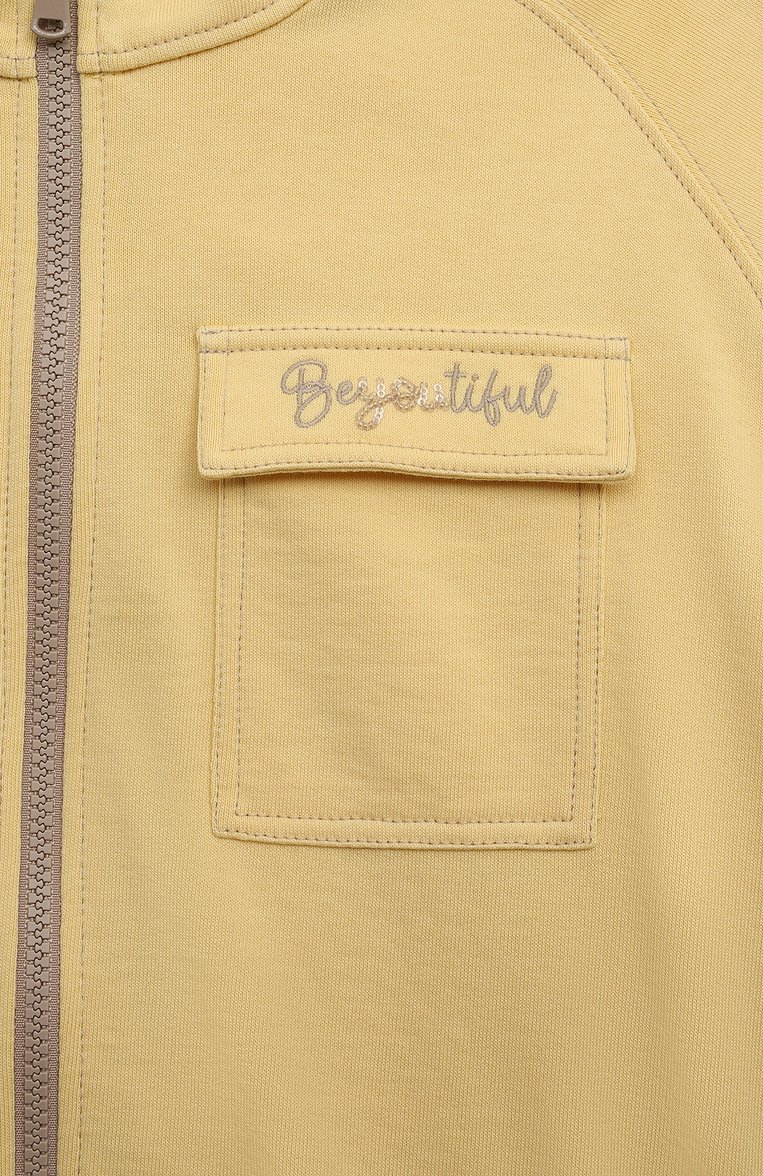 Детский хлопковая толстовка BRUNELLO CUCINELLI желтого цвета, арт. BD869E298C | Фото 3 (Рукава: Длинные; Материал внешний: Хлопок; Девочки Кросс-КТ: Толстовка-одежда; Ростовка одежда: 13 - 15 лет | 158 см)