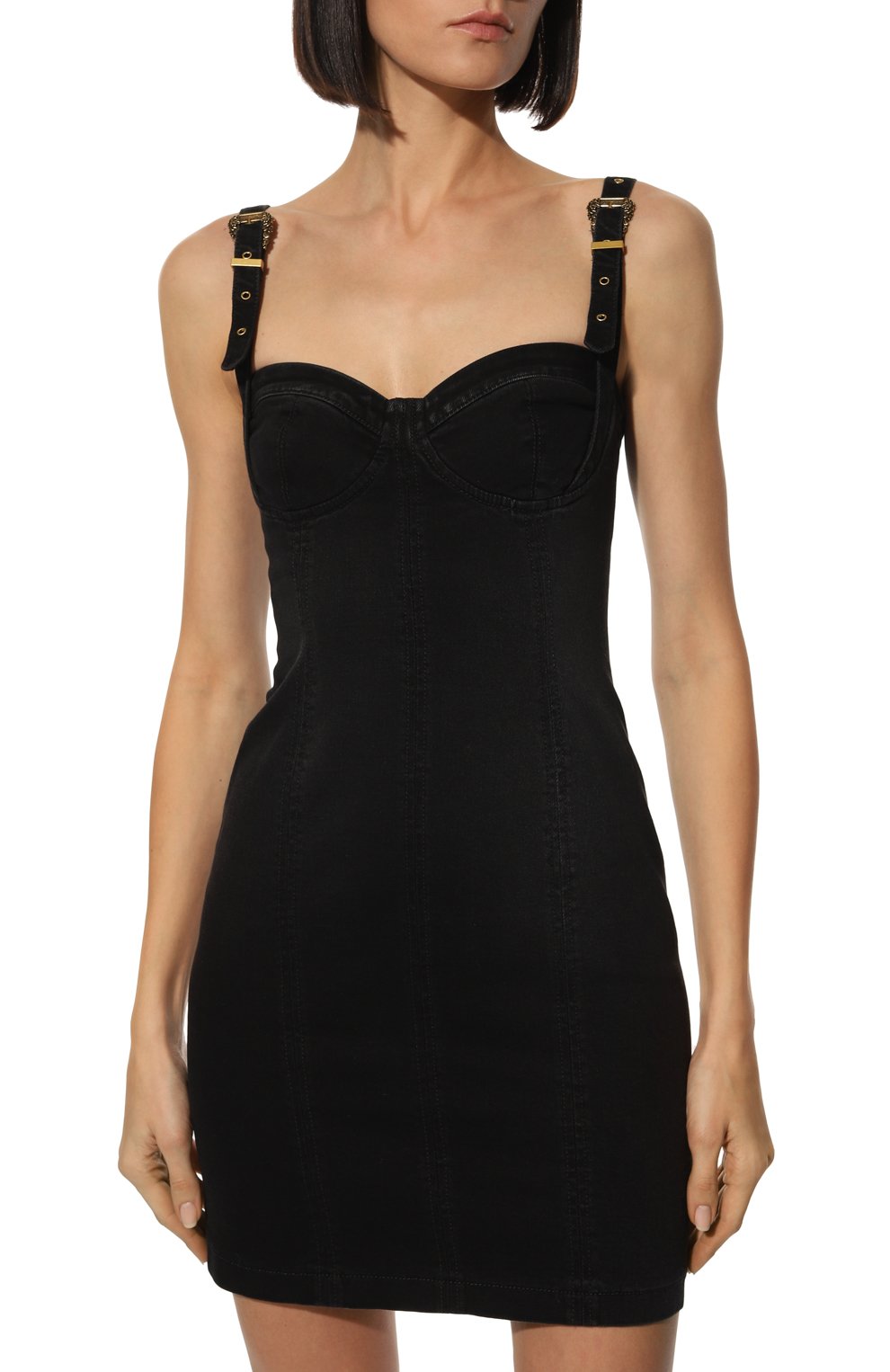 Джинсовое платье VERSACE JEANS COUTURE черного цвета по цене 58850 руб., арт. 73HA0956-73DP956 D STR BLK B SL0UCHY24/DW040D11, фото 3 Джинсовое платье VERSACE JEANS COUTURE, арт. 73HA0956-73DP956 D STR BLK B SL0UCHY24/DW040D11, фото 3