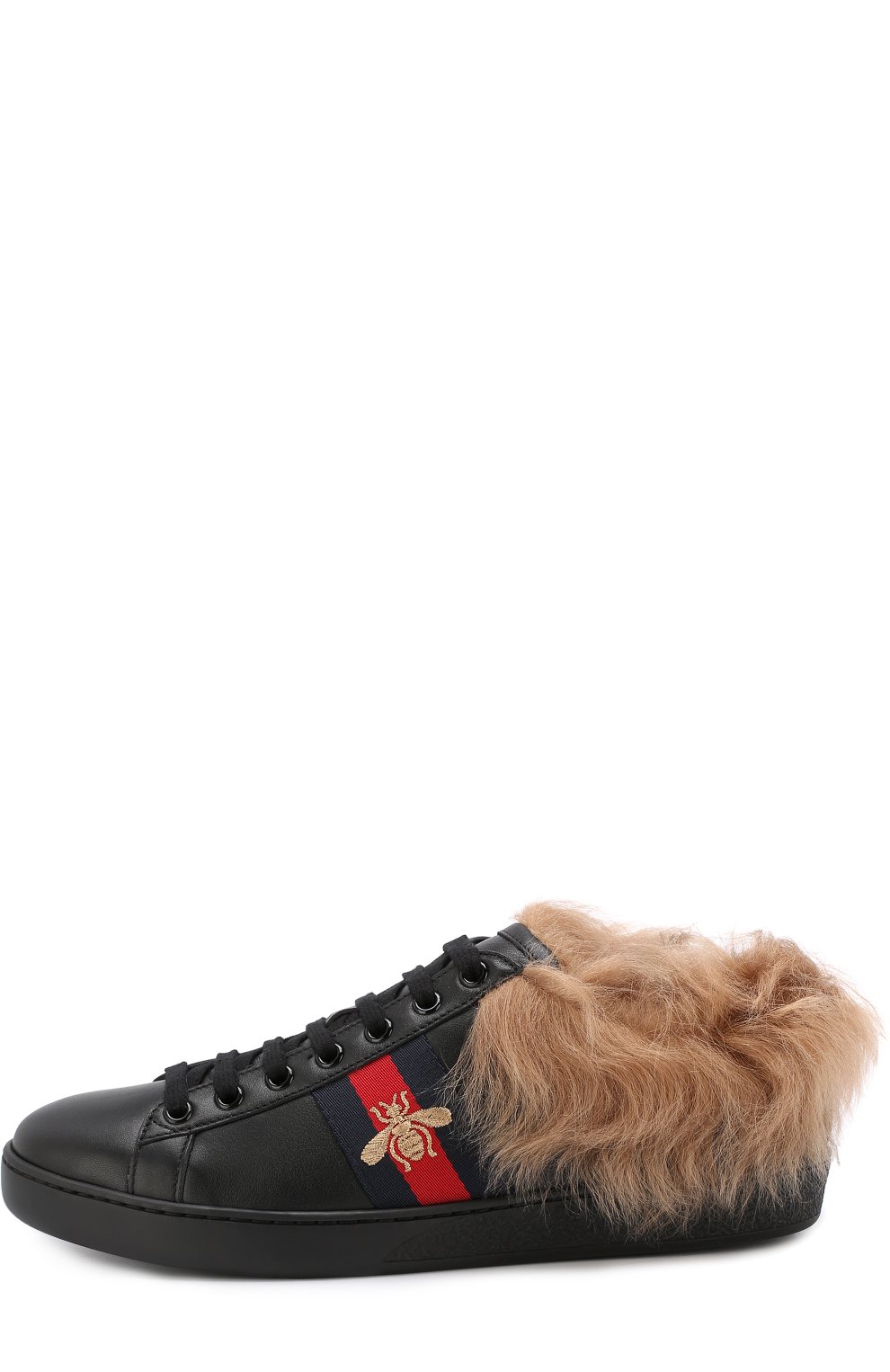 Кожаные кеды ace с отделкой из меха GUCCI, арт. 498199/0FI50, фото 3