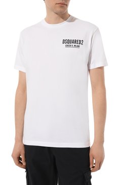 Мужская хлопковая футболка DSQUARED2 белого цвета, арт. S71GD1116/D20014 | Фото 3 (Рукава: Короткие; Длина (для топов): Стандартные; Принт: С принтом; Материал сплава: Проставлено; Материал внешний: Хлопок; Драгоценные камни: Проставлено; Стили: Кэжуэл)