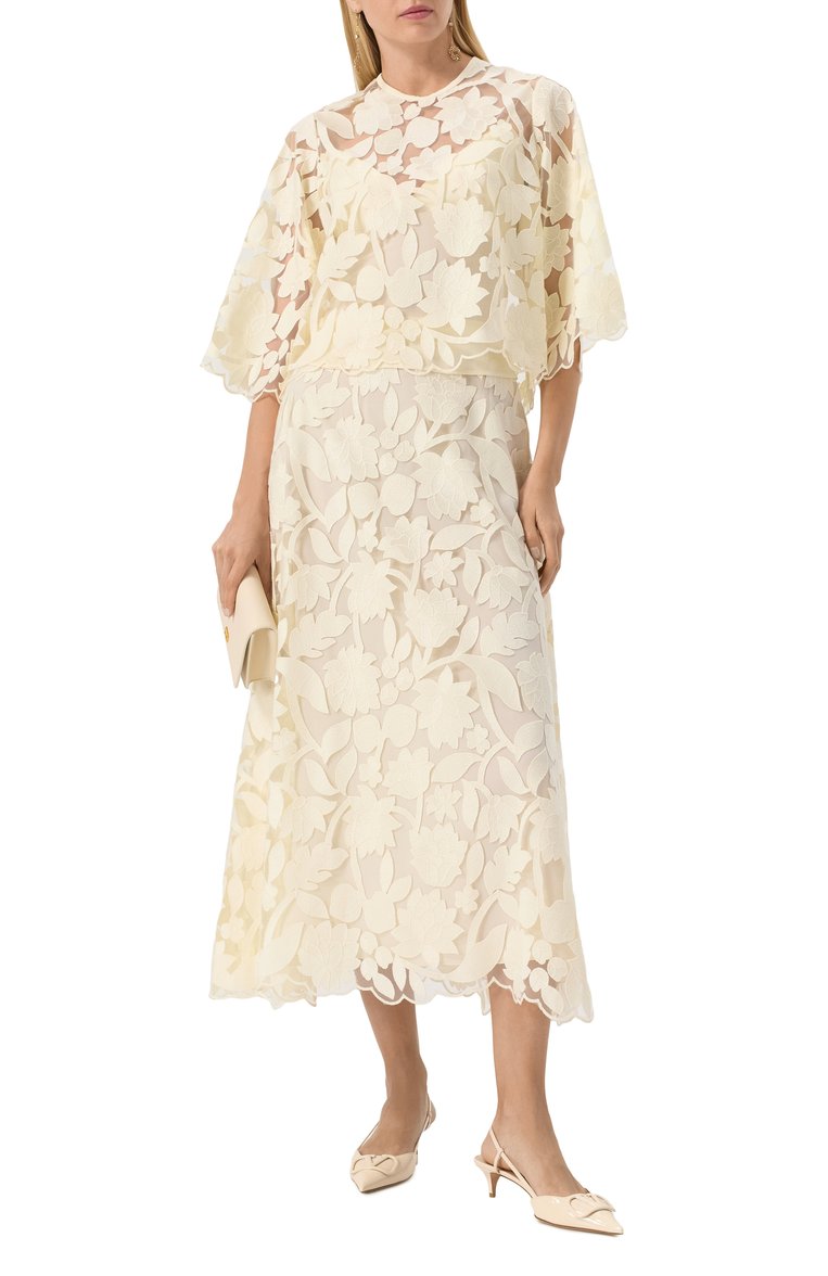 Женские кожаные туфли vlogo VALENTINO кремового цвета, арт. 6W2S0Q70/TMK | Фото 2 (Каблук высота: Низкий; Материал внешний: Натуральная кожа; Подошва: Плоская; Материал внутренний: Натуральная кожа; Женское Кросс-КТ: Слингбэки; Каблук тип: Kitten heel)