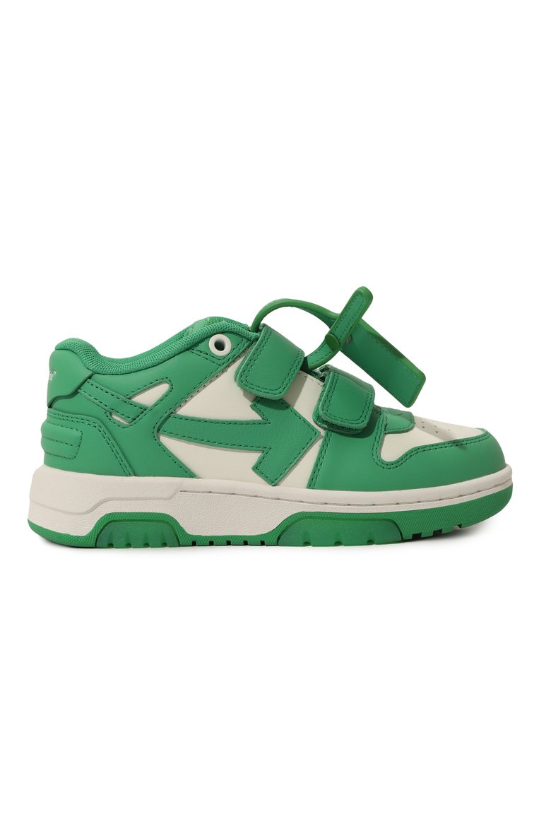 Детские кожаные кеды OFF-WHITE зеленого цвета, арт. 0BIA008S24LEA001/28-34 | Фото 5 (Материал внутренний: Текстиль; Нос: Не проставлено; Кросс-КТ: велькро; Мальчики Кросс-КТ: Обувь-низкие; Материал внешний: Натуральная кожа)