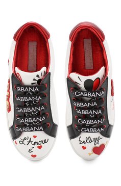 Детские кожаные кеды DOLCE & GABBANA белого цвета, арт. D10689/AV526/29-36 | Фото 4 (Девочки Кросс-КТ: Обувь-низкие; Материал внутренний: Натуральная кожа; Региональные ограничения белый список (Axapta Mercury): RU; Материал сплава: Проставлено, Проверено; Нос: Не проставлено; Статус проверки: Проверено, Проверена категория; Длина стельки: 18,1, 18,7, 19,4, 20,1, 20,7, 21,4, 22,1, 22,7)