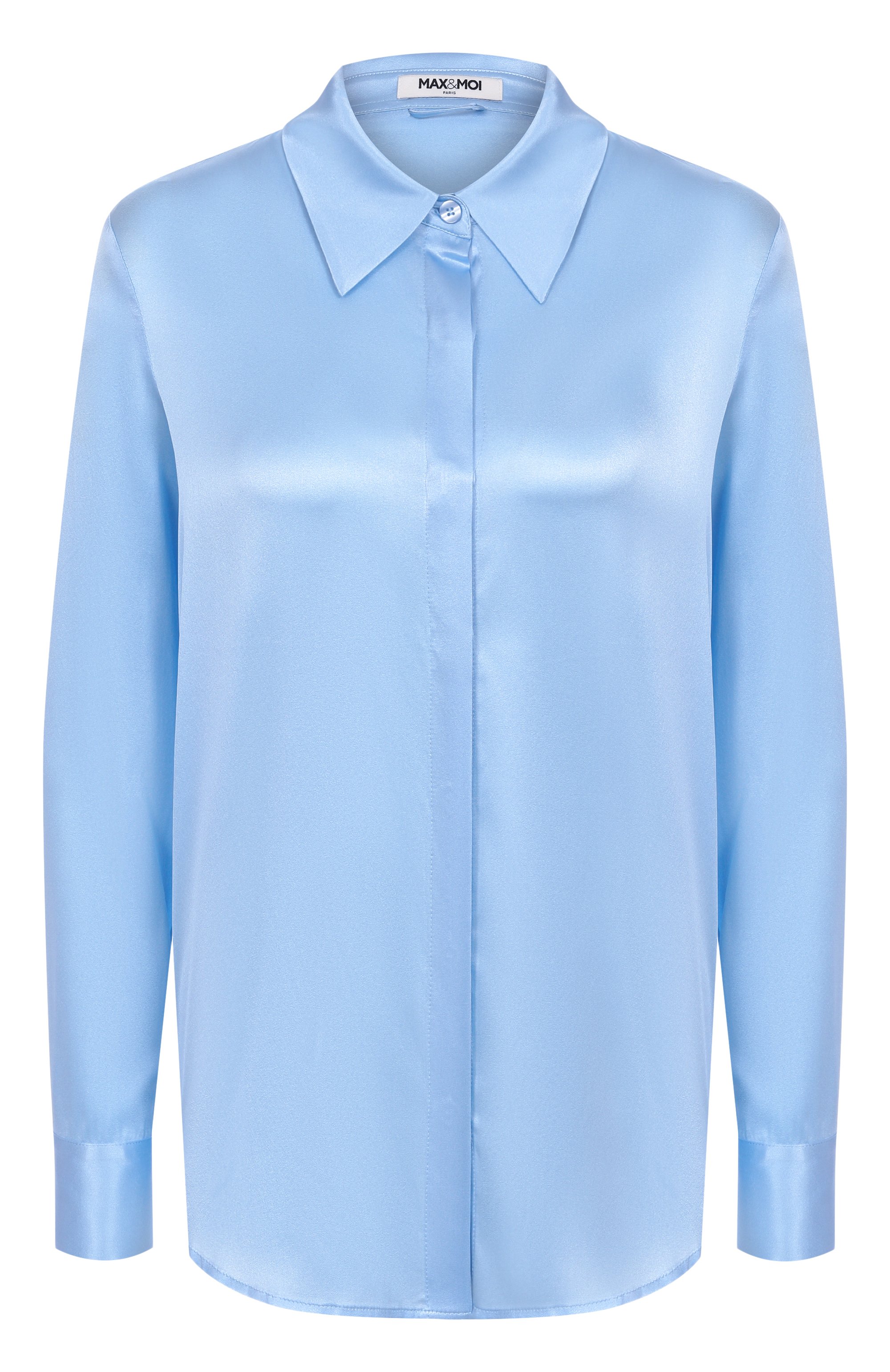 Атласная блузка MAX AND MOI голубого цвета по цене 42100 руб., арт. H23LEVY, фото 1 Атласная блузка MAX AND MOI, арт. H23LEVY, фото 1