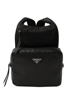 Мужской рюкзак PRADA черного цвета, арт. 2VZ093-2DXV-F0002-OOO | Фото 1 (Материал: Текстиль, Натуральная кожа; Размер: medium; Стили: Кэжуэл; Ремень/цепочка: На ремешке)