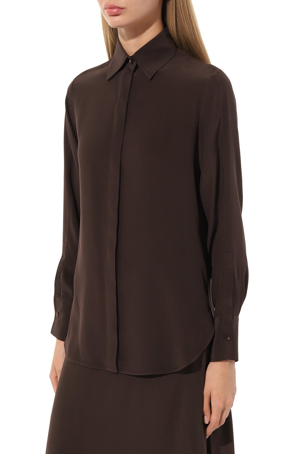Шелковая рубашка KITON темно-коричневого цвета по цене 122500 руб., арт. D55442K0597A, фото 3 Шелковая рубашка KITON, арт. D55442K0597A, фото 3